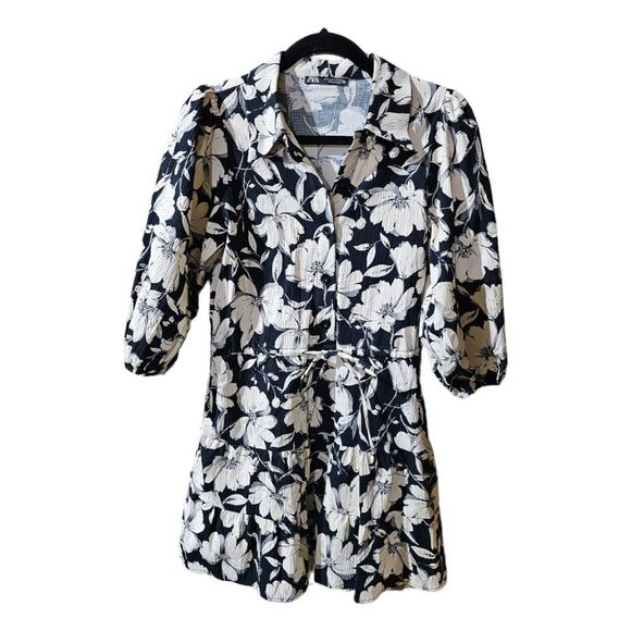 SOLD!! ZARA Black Floral Mini Dress- Size Small - Picture 1 of 8